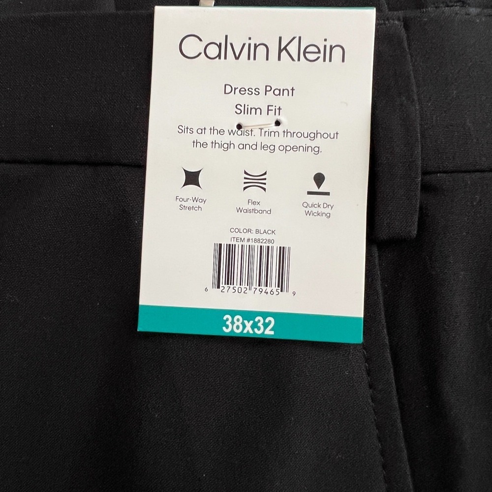 Calvin Klein Mens Slim Fit Dress Pants Black 38x32 Stretch Flex Waist 1882280